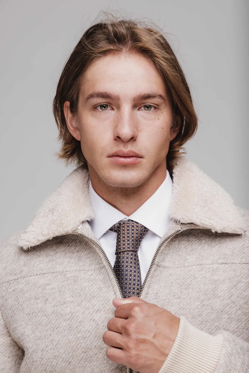 Alain Delon bomber beige collo peluche uomo S lana