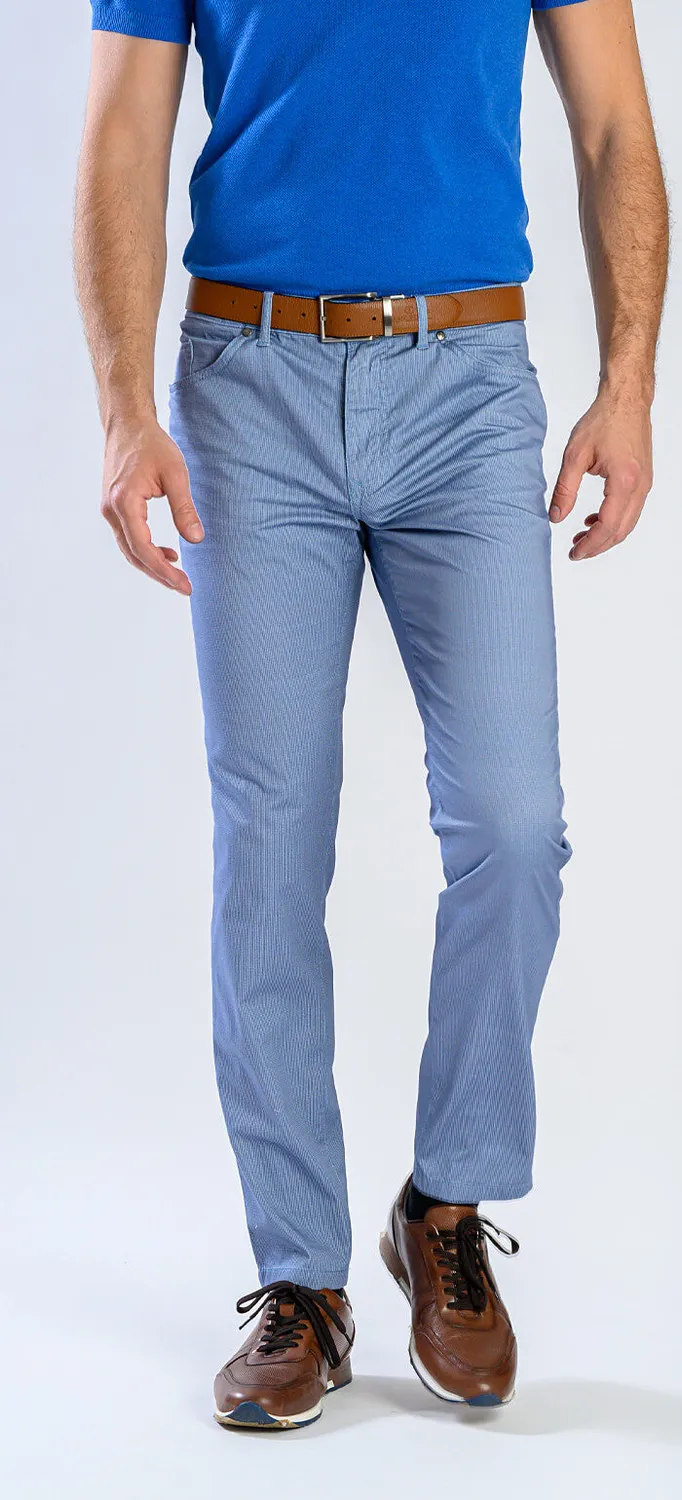 Alain Delon pantaloni casual azzurri stampa gallo slim elasticizzati