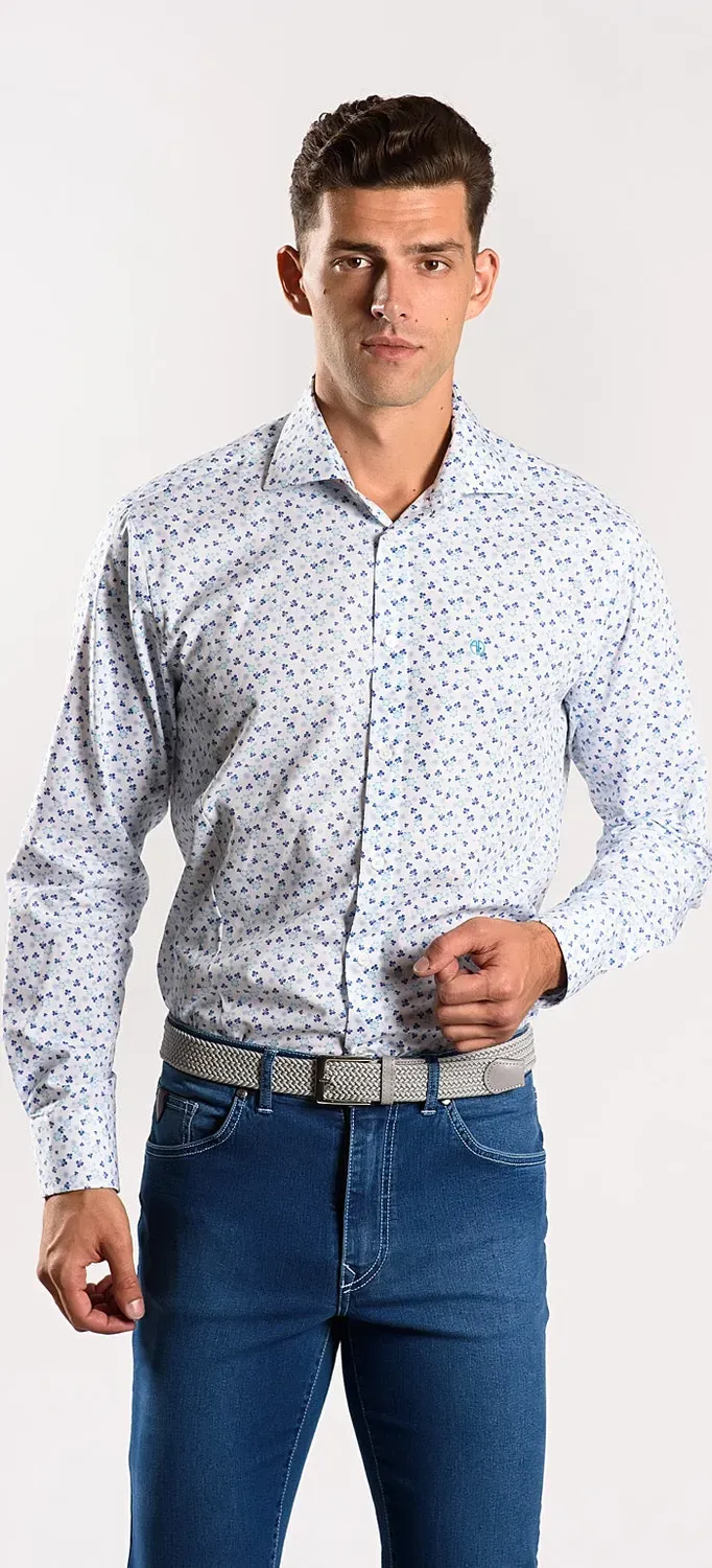 Alain Delon Camicia Bianca Fantasia Blu Extra Slim Fit
