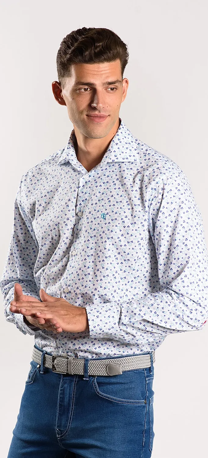 Alain Delon Camicia Bianca Fantasia Blu Extra Slim Fit