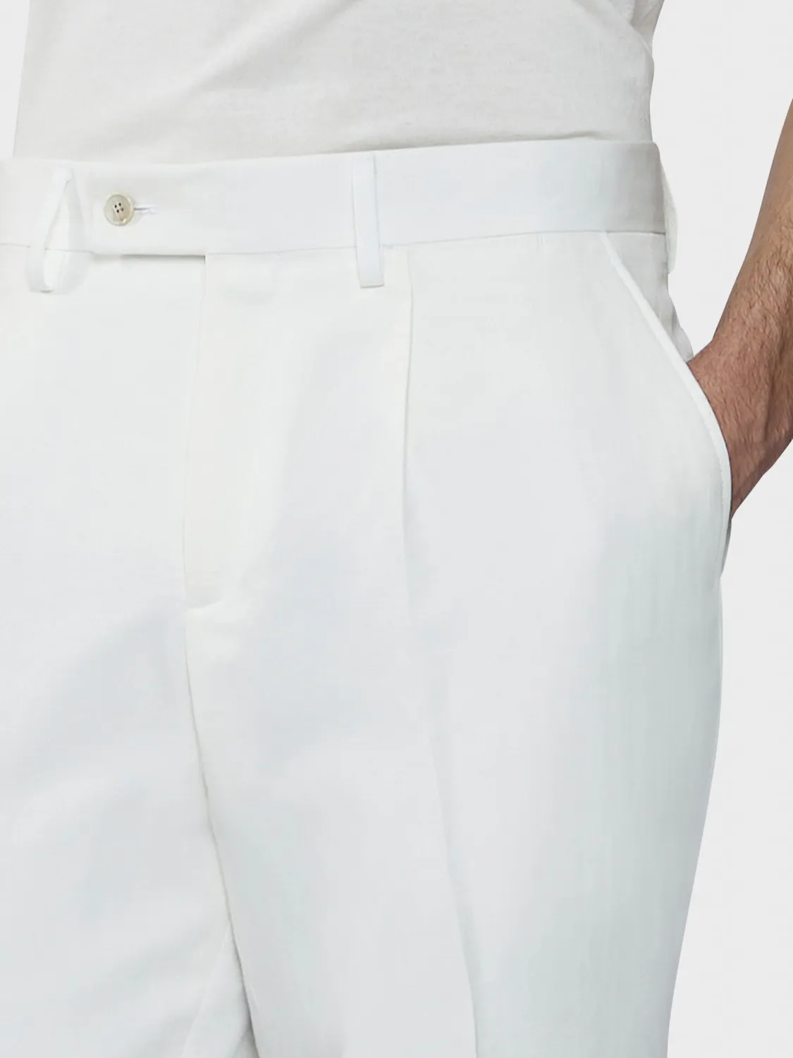 Caruso Pantalone Cotone Lino Seta Bianco Piega