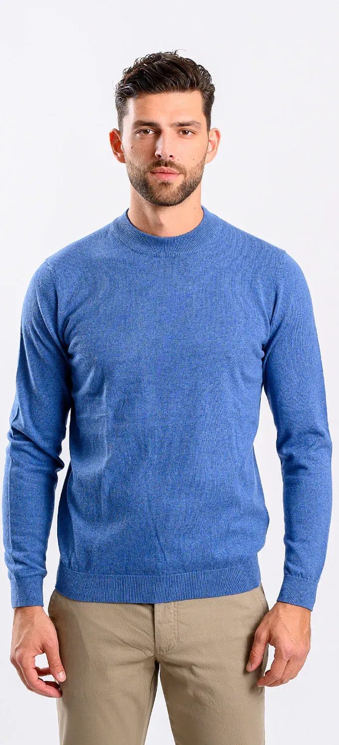 Alain Delon maglione blu girocollo cashmere slim fit