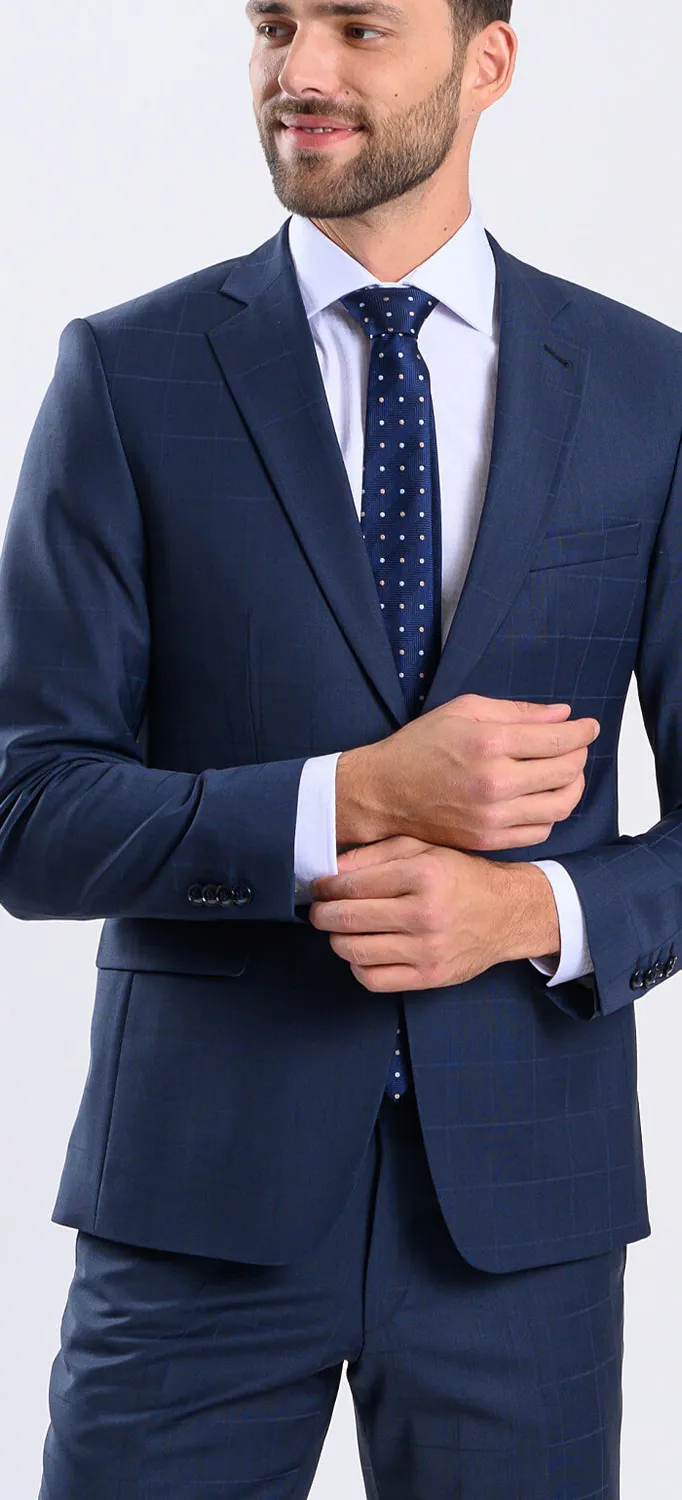 Alain Delon abito slim fit blu navy quadri 60 stretch