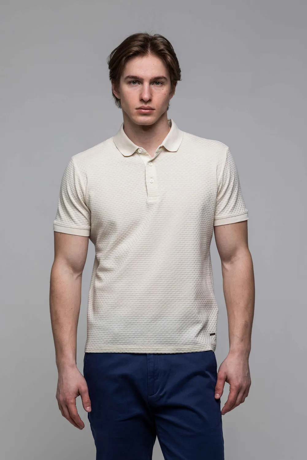 Alain Delon polo beige manica corta cotone texture