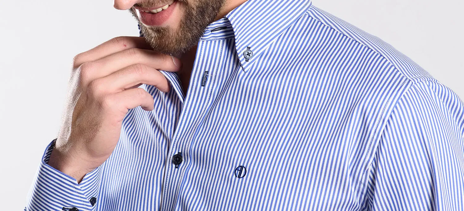 Alain Delon camicia extra slim righe blu button-down 41