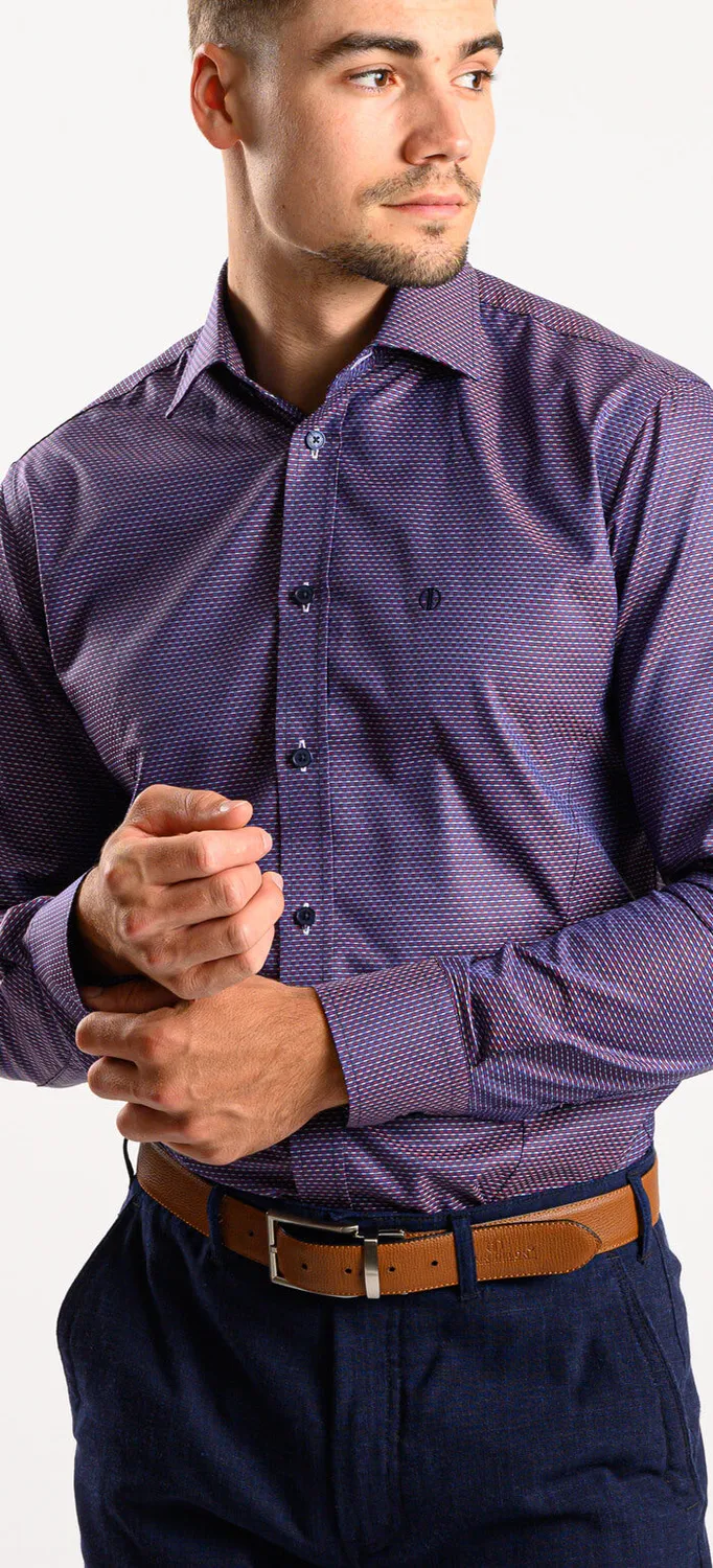Alain Delon camicia viola fantasia Extra Slim cotone Getzner