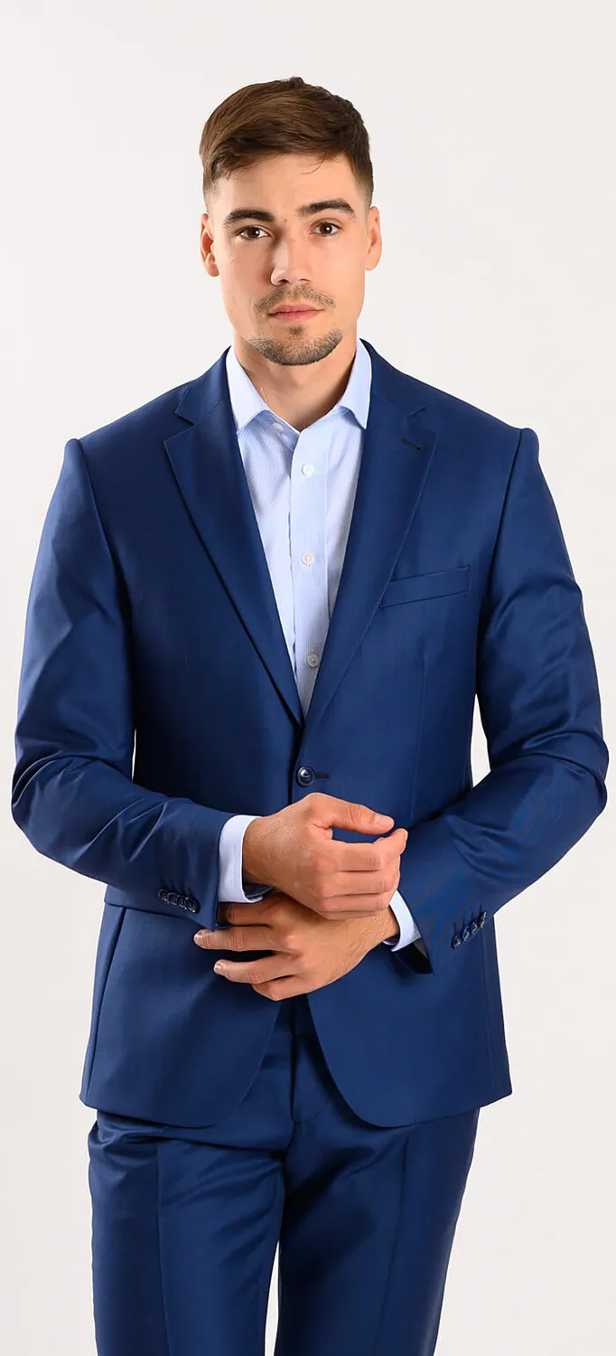 Alain Delon abito blu royal slim fit in lana
