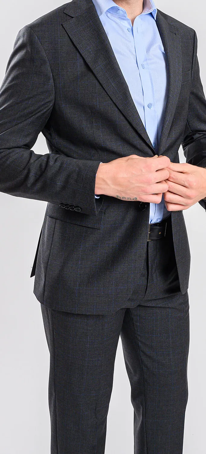 Alain Delon abito grigio quadri slim fit lana 2 bottoni
