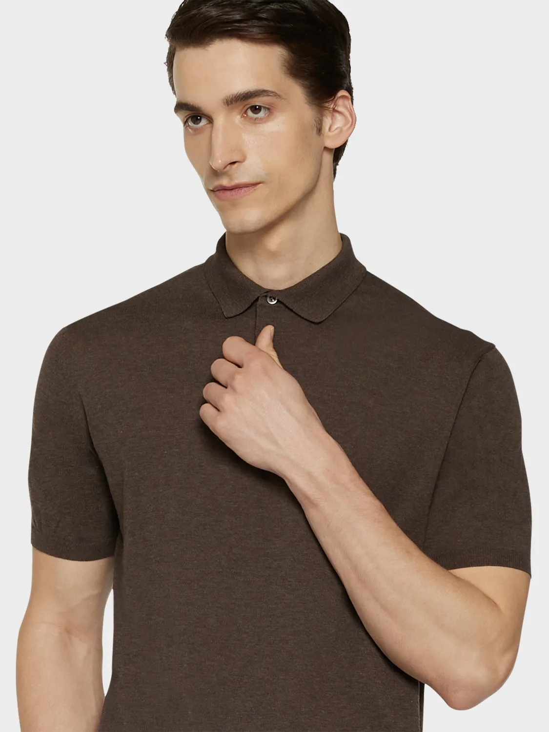 Caruso Polo Maniche Corte Cotone Marrone Mano Fresca
