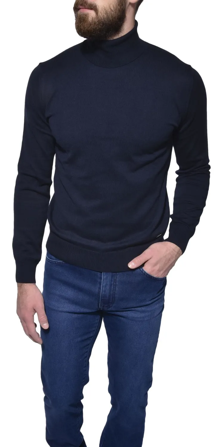 Alain Delon dolcevita blu slim fit zip manica