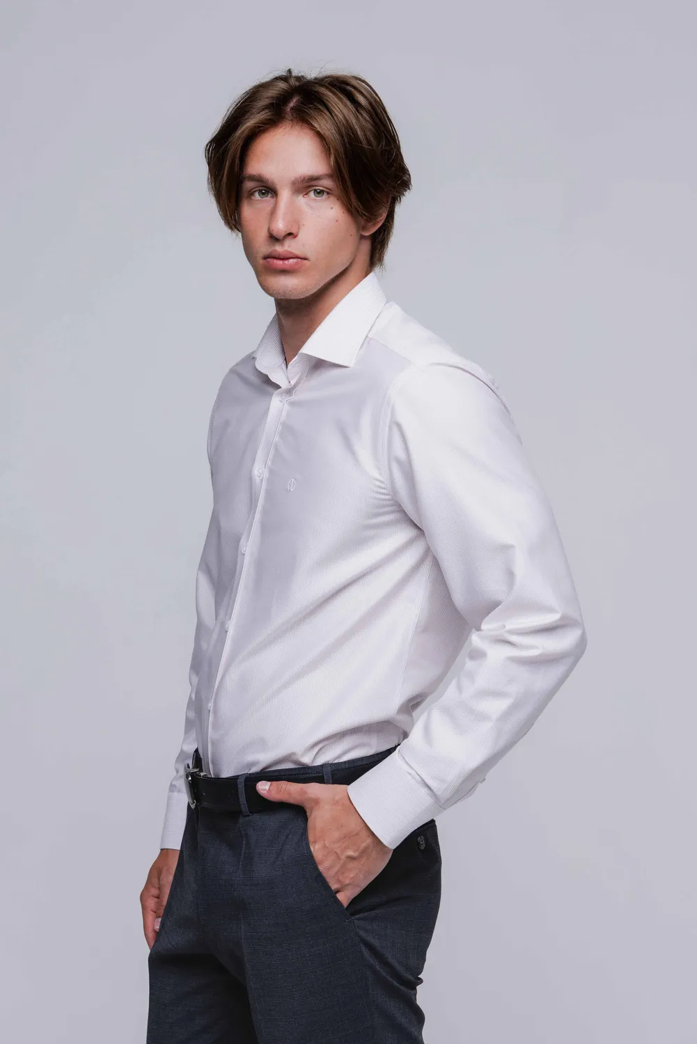 Alain Delon camicia Extra Slim bianca righe bordeaux 40