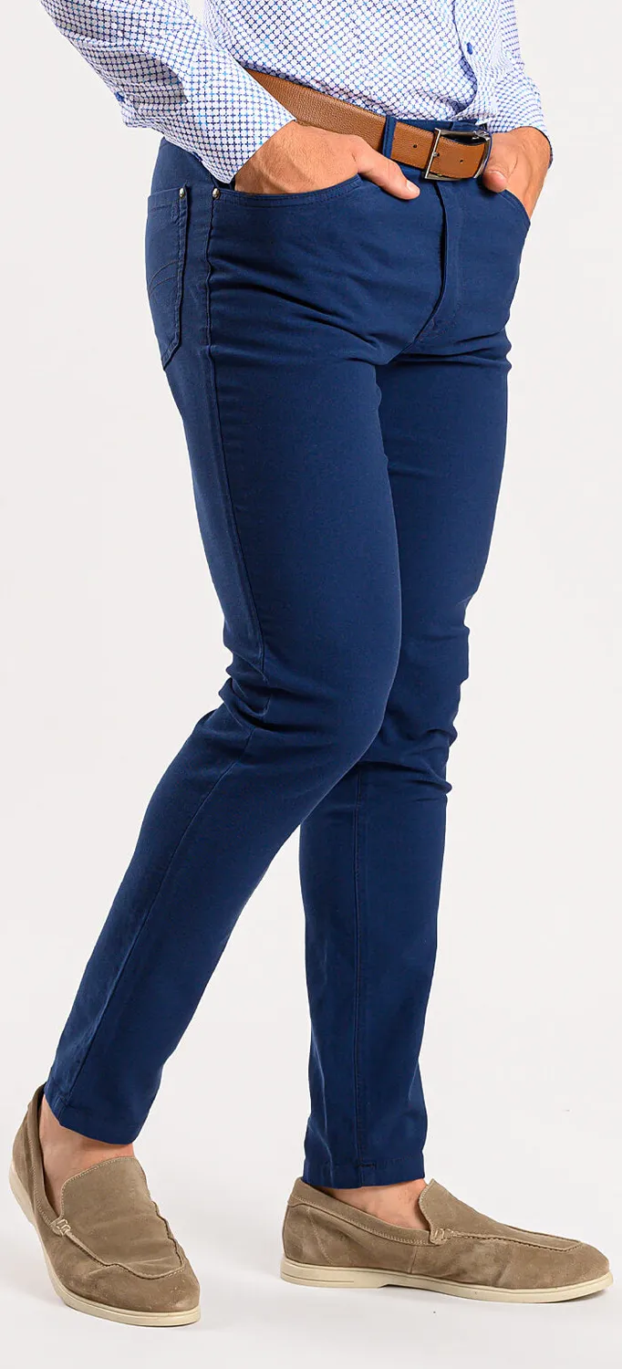 Alain Delon Bold Blue pantaloni casual blu slim fit elasticizzati