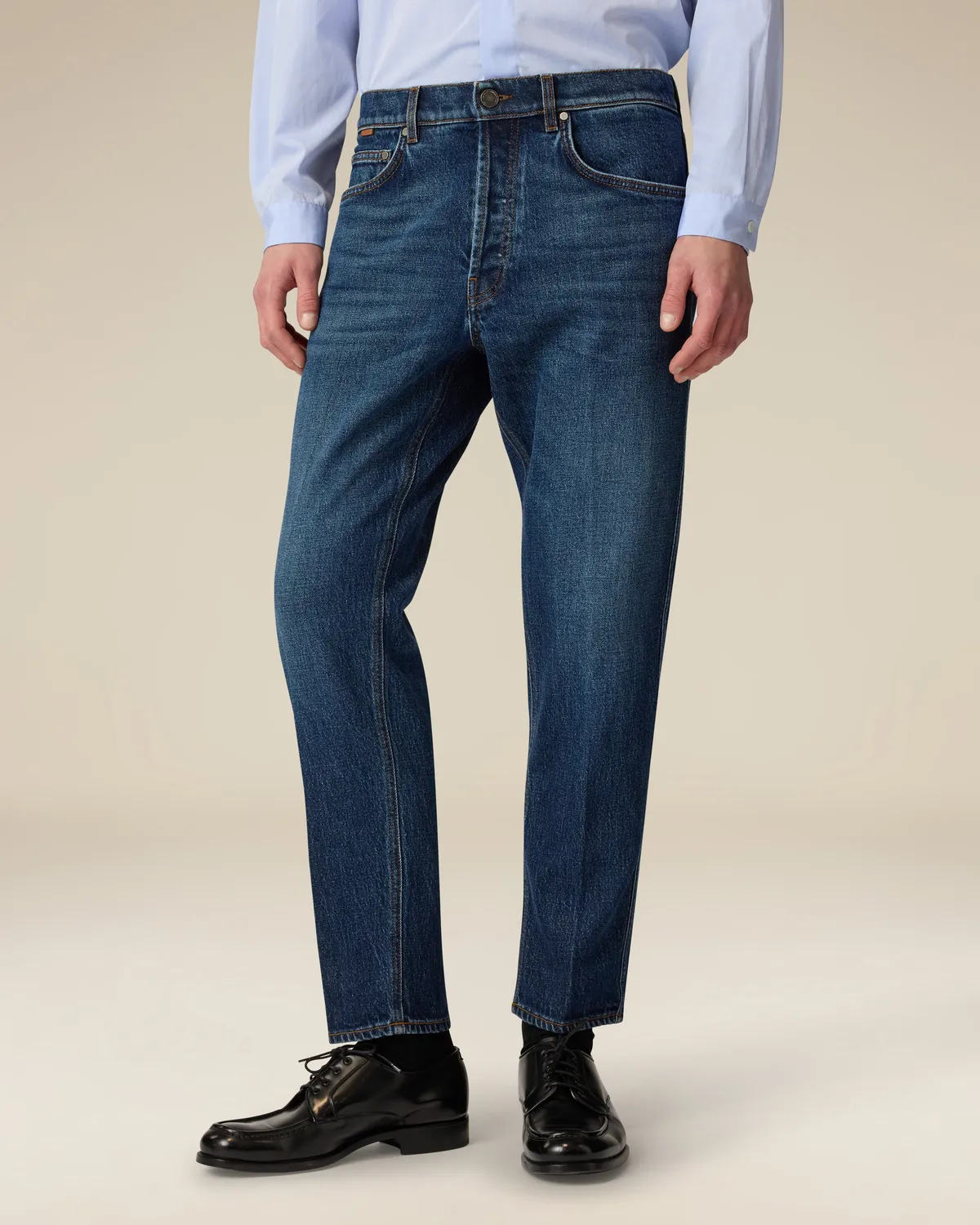 Lardini jeans blu scuro denim stretch carrot fit