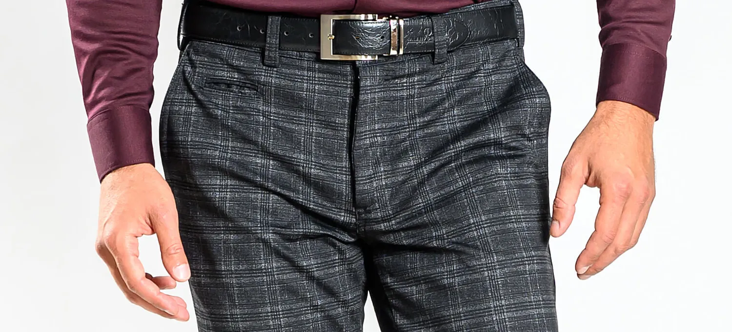 Alain Delon chinos slim fit grigi a quadri elasticizzati
