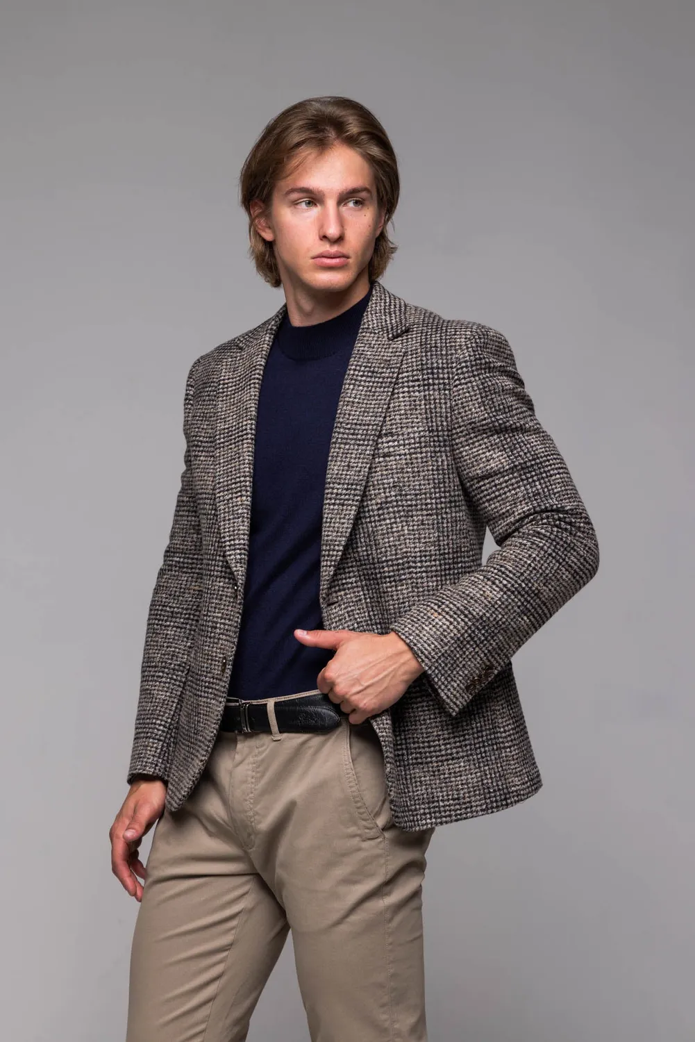 Alain Delon giacca marrone a quadri blazer slim fit misto lana