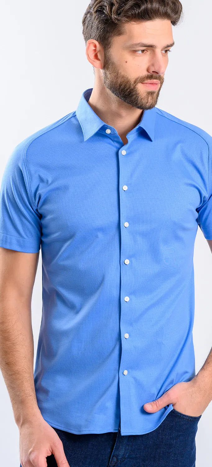 Alain Delon Blue Stretch camicia manica corta blu