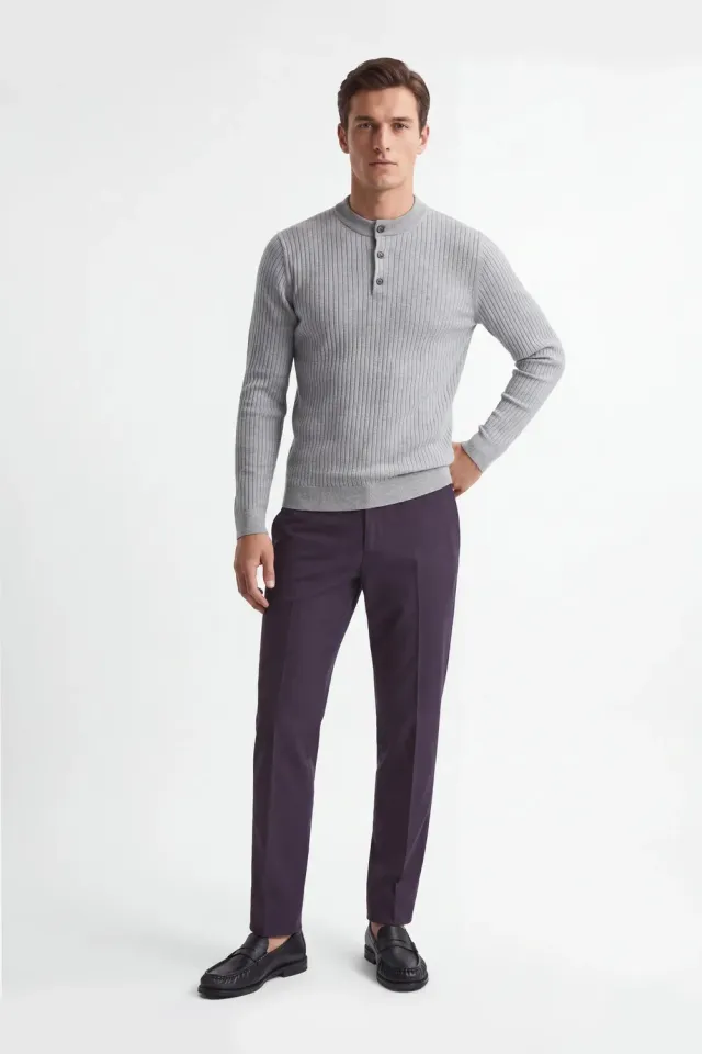 Sonny Bono maglia serafino coste grigio chiaro scollo bottoni