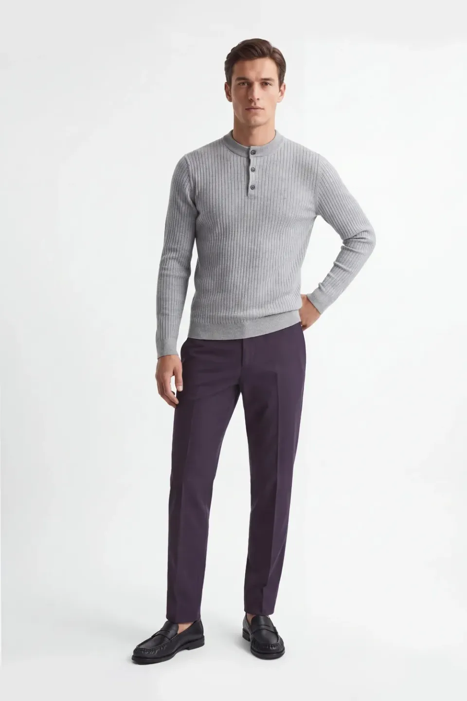 Sonny Bono maglia serafino coste grigio chiaro scollo bottoni
