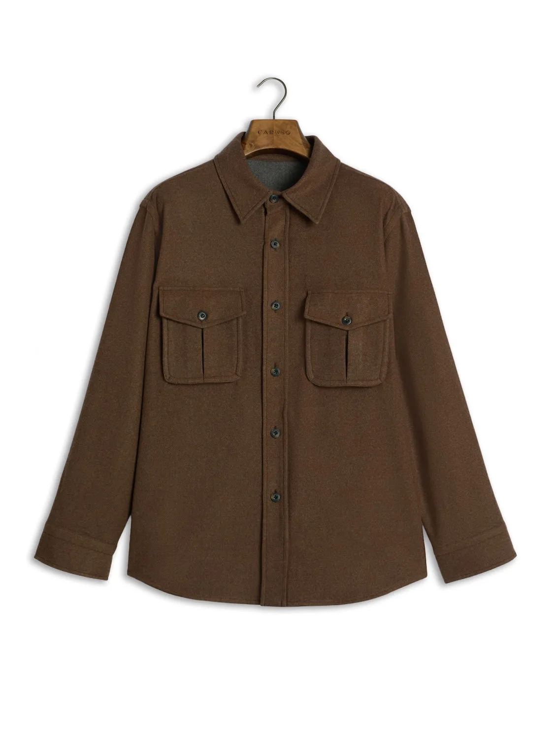 Caruso overshirt lana 180's marrone tabacco