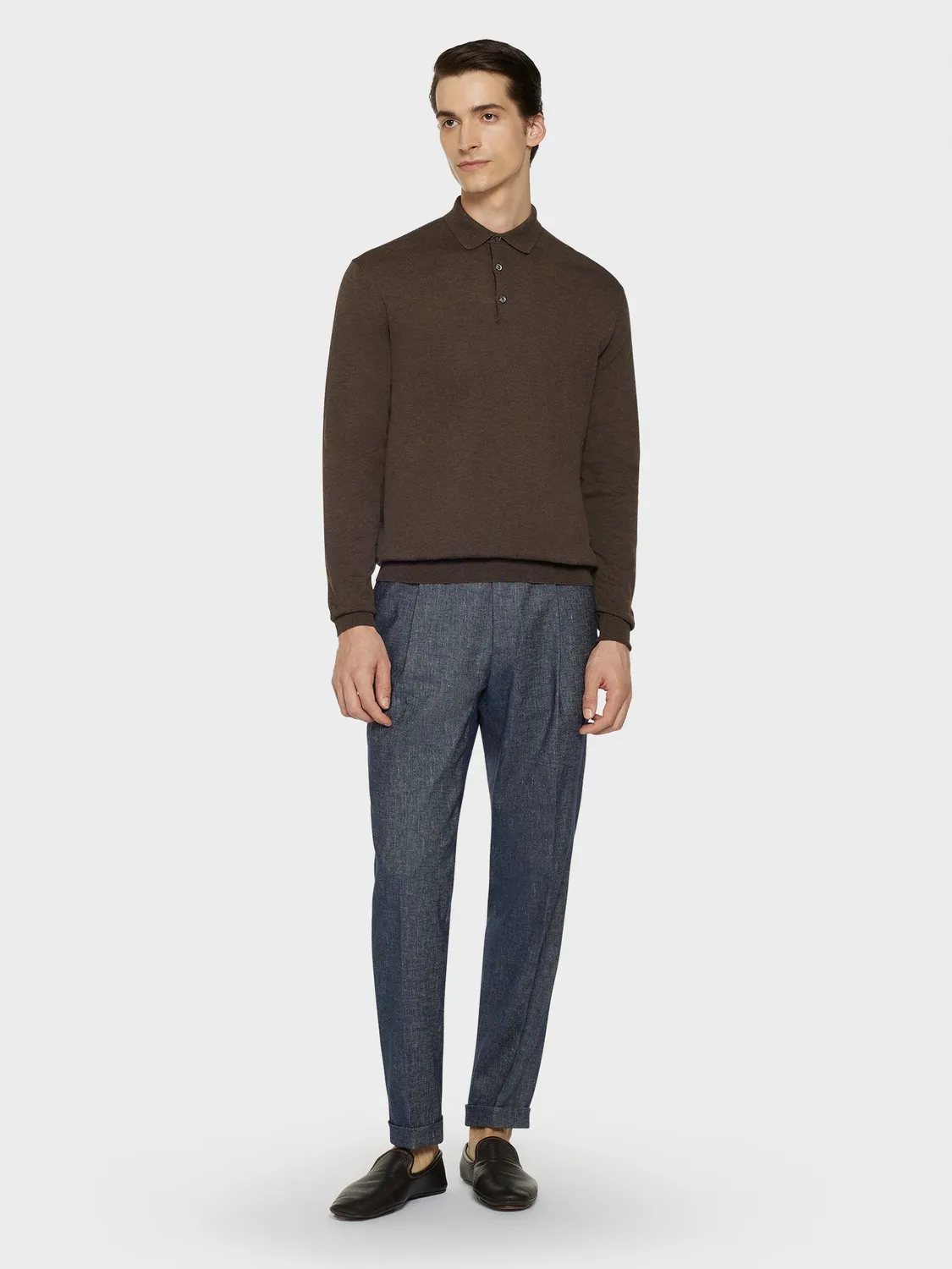Caruso Pantalone carrot-fit lino cotone blu denim