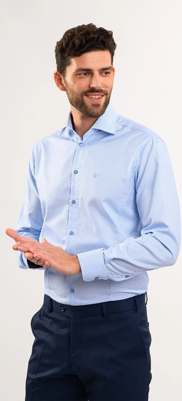 Alain Delon camicia azzurra Extra Slim Fit ovali cotone