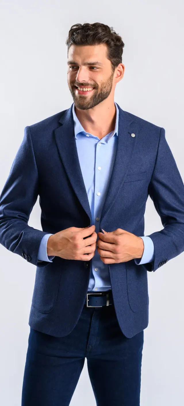 Alain Delon Giacca Lana Grigio Blu Slim Fit Uomo