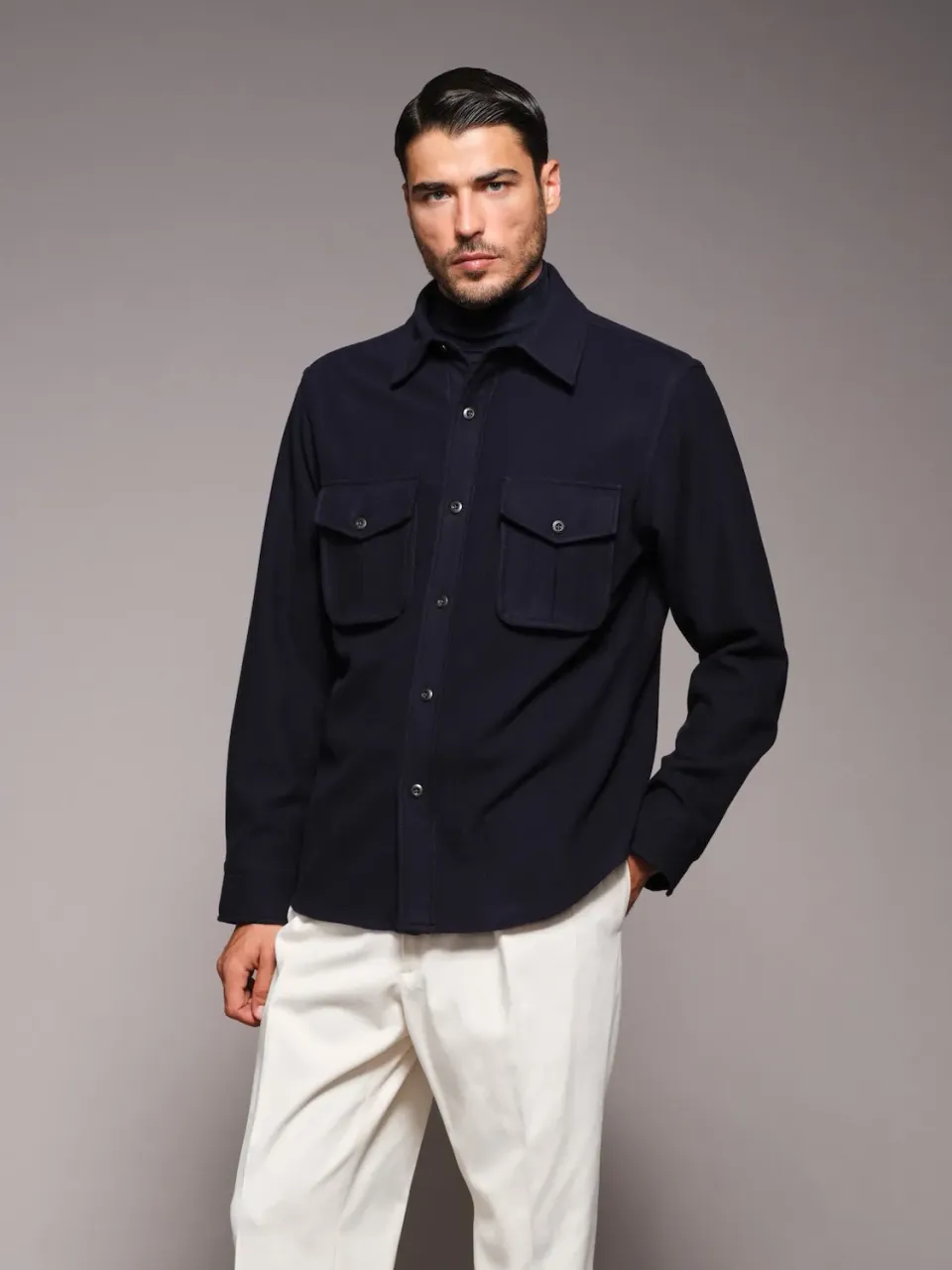 Caruso Aida overshirt lana 180s blu
