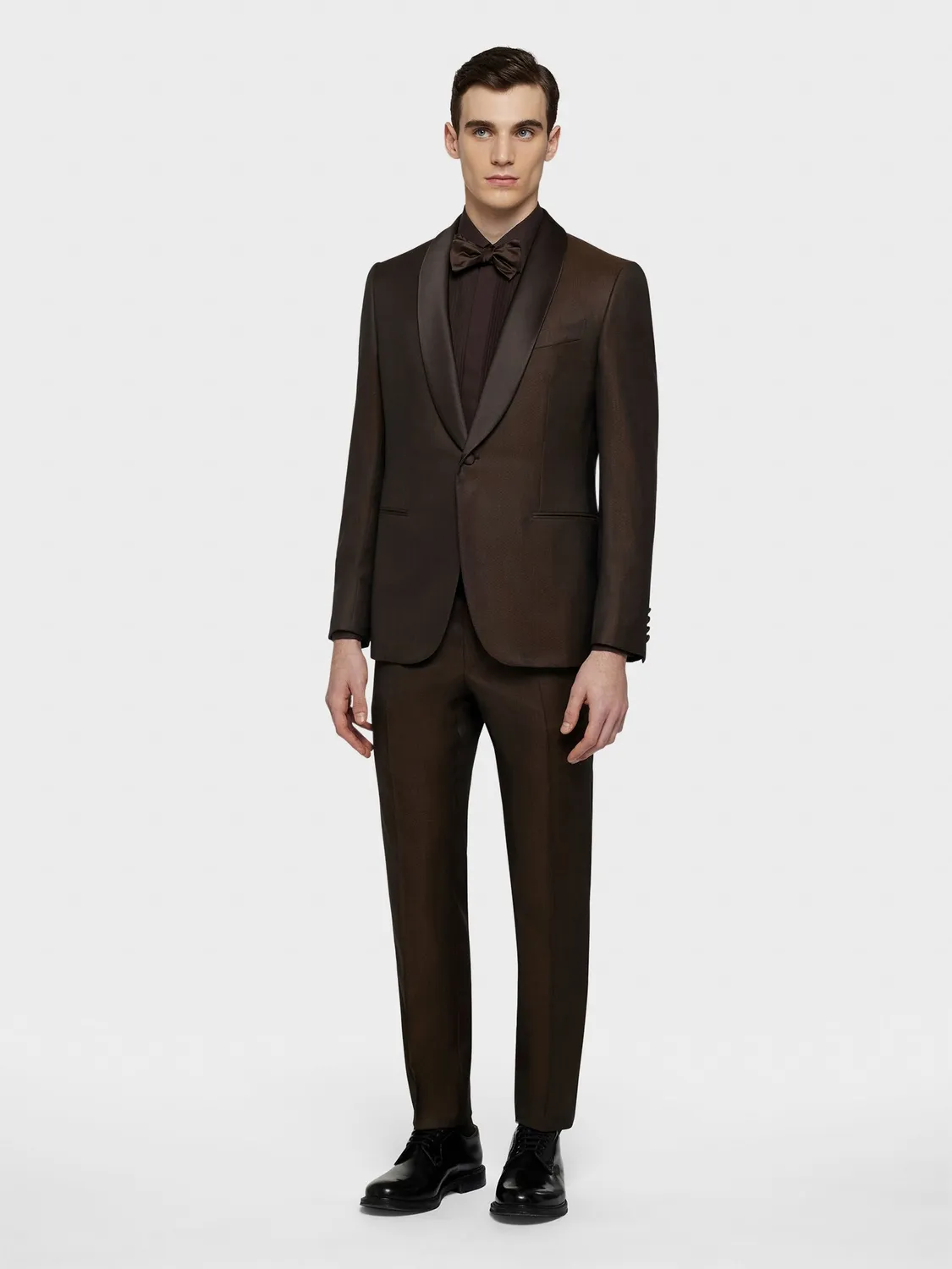 Caruso camicia cerimonia cotone marrone slim
