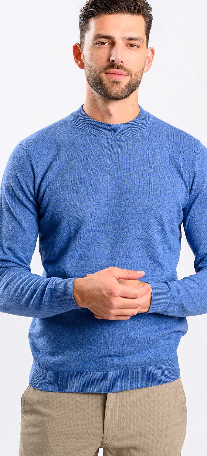 Alain Delon maglione blu girocollo cashmere slim fit