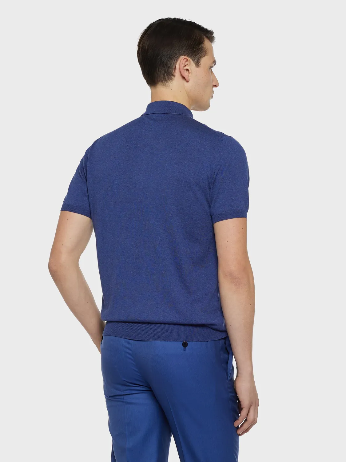 Caruso polo seta cotone blu maniche corte