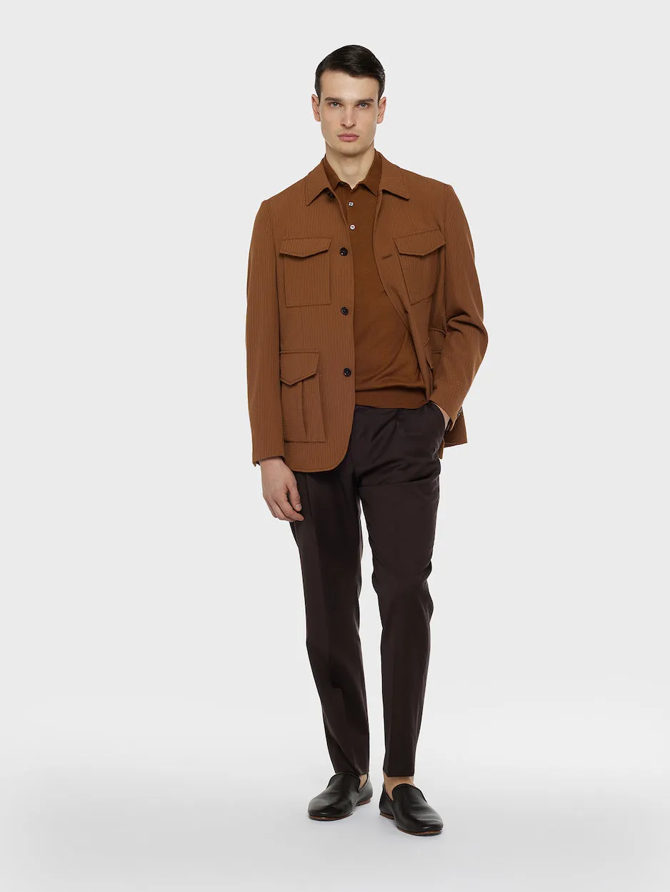 Caruso polo seta cotone marrone maniche corte