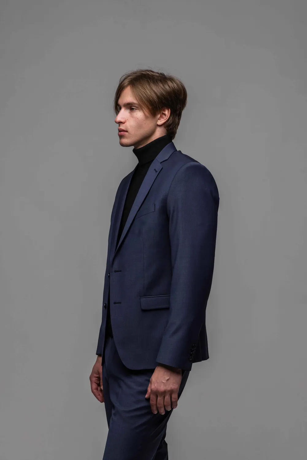 Alain Delon abito slim fit blu microfantasia 50 stretch