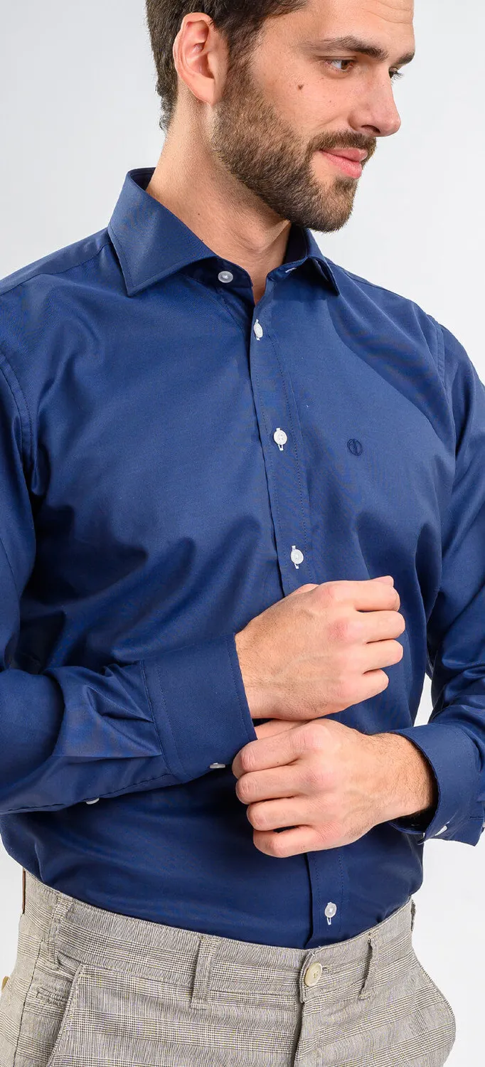 Alain Delon Slim Fit camicia blu navy cotone Getzner
