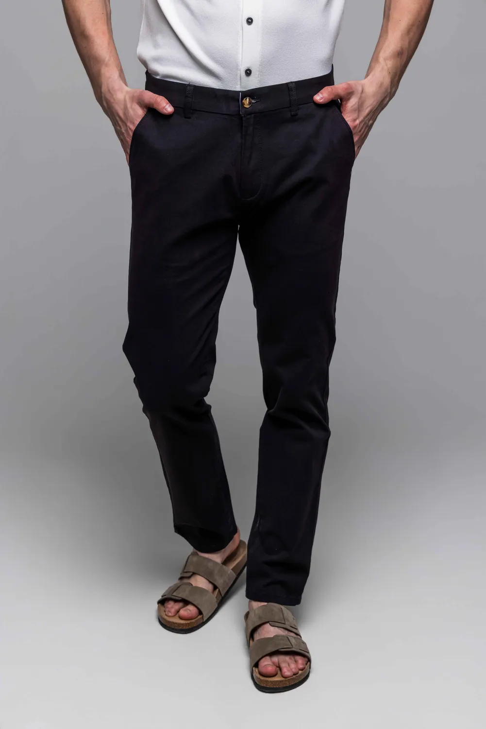Alain Delon pantaloni chinos neri cotone elasticizzato