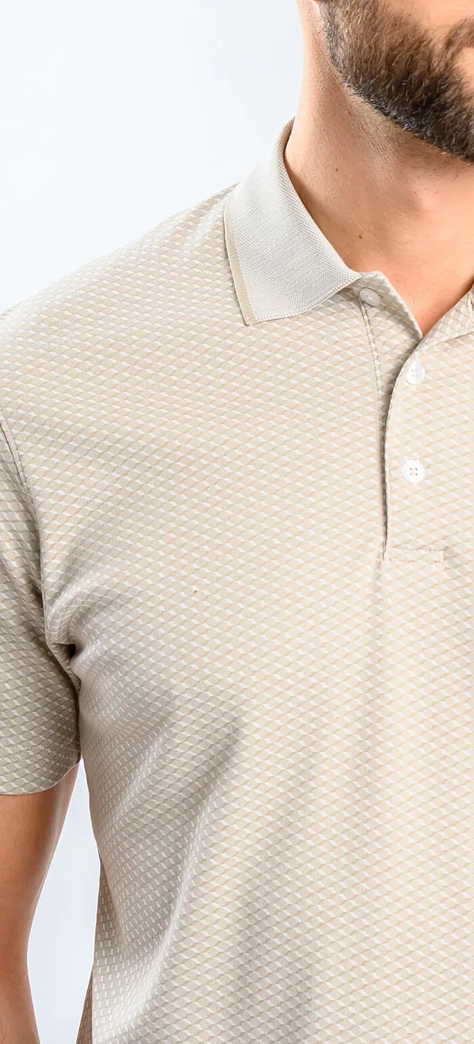 Alain Delon polo beige fantasia quadri slim fit cotone