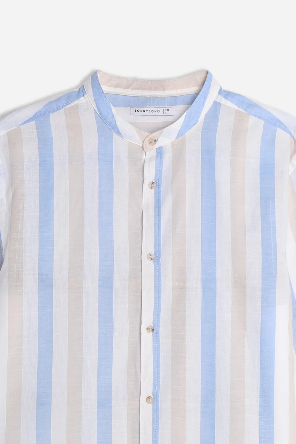 Sonny Bono Collo Coreano Camicia Azzurro Cotone Slub