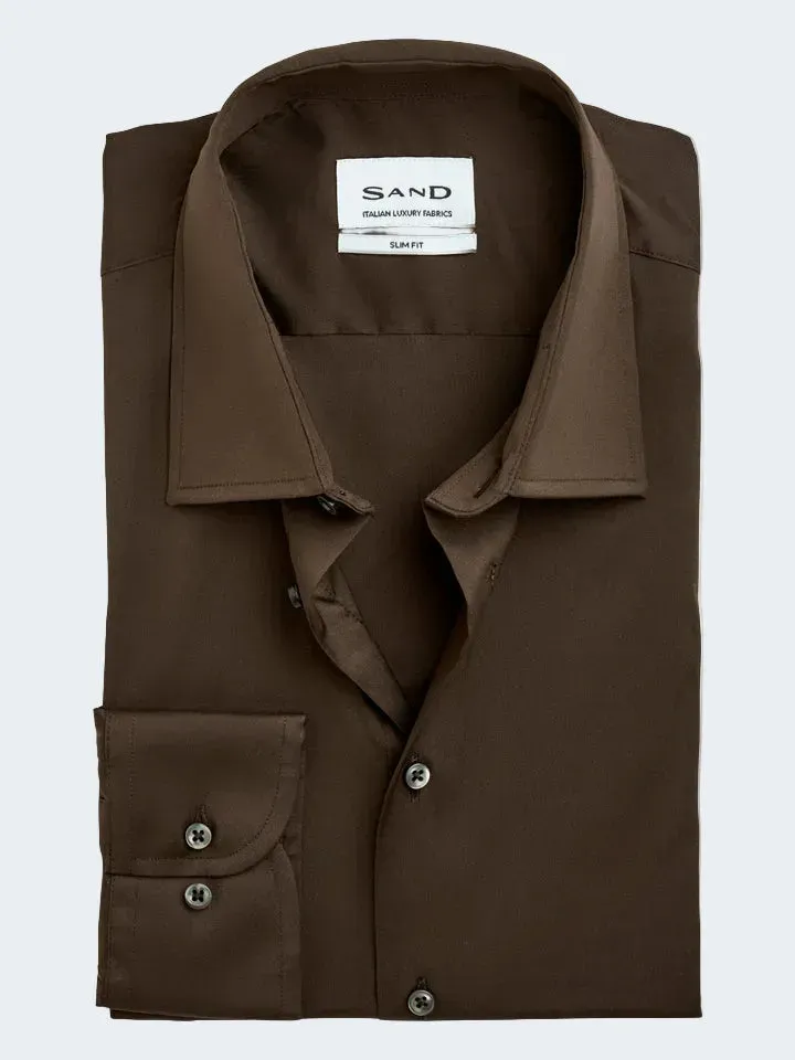 Sand Menswear Iver 2 camicia slim marrone scuro
