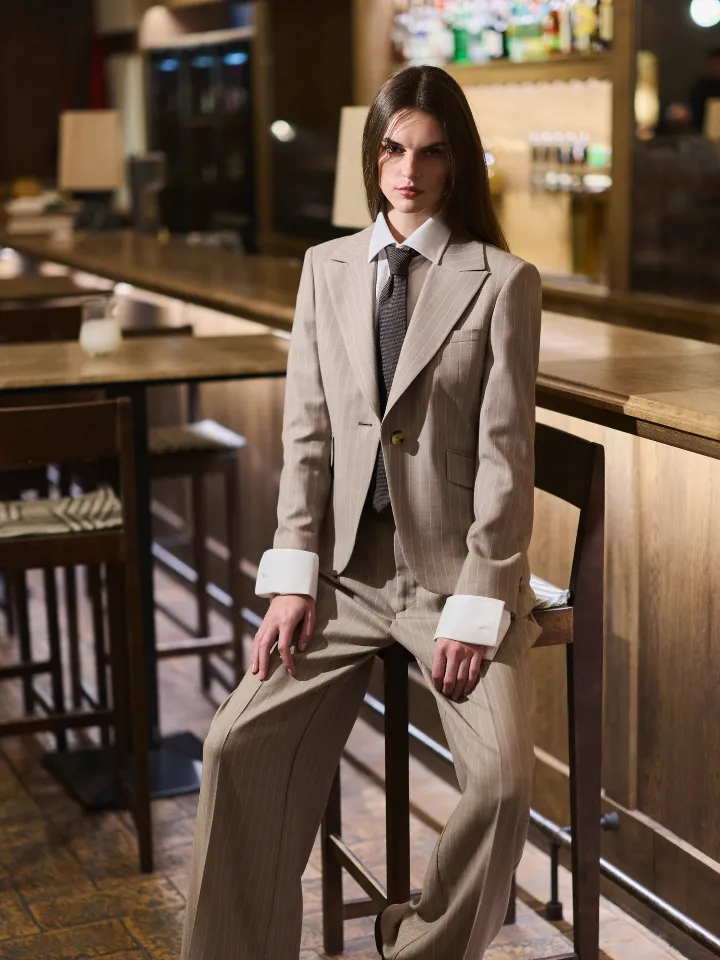 Sand Menswear 2603 Remi blazer gessato champagne elasticizzato
