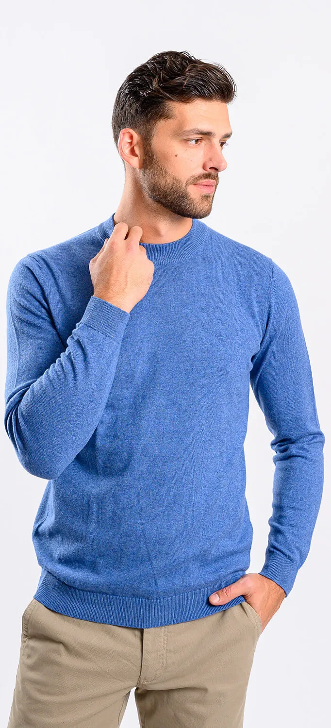Alain Delon maglione blu girocollo cashmere slim fit