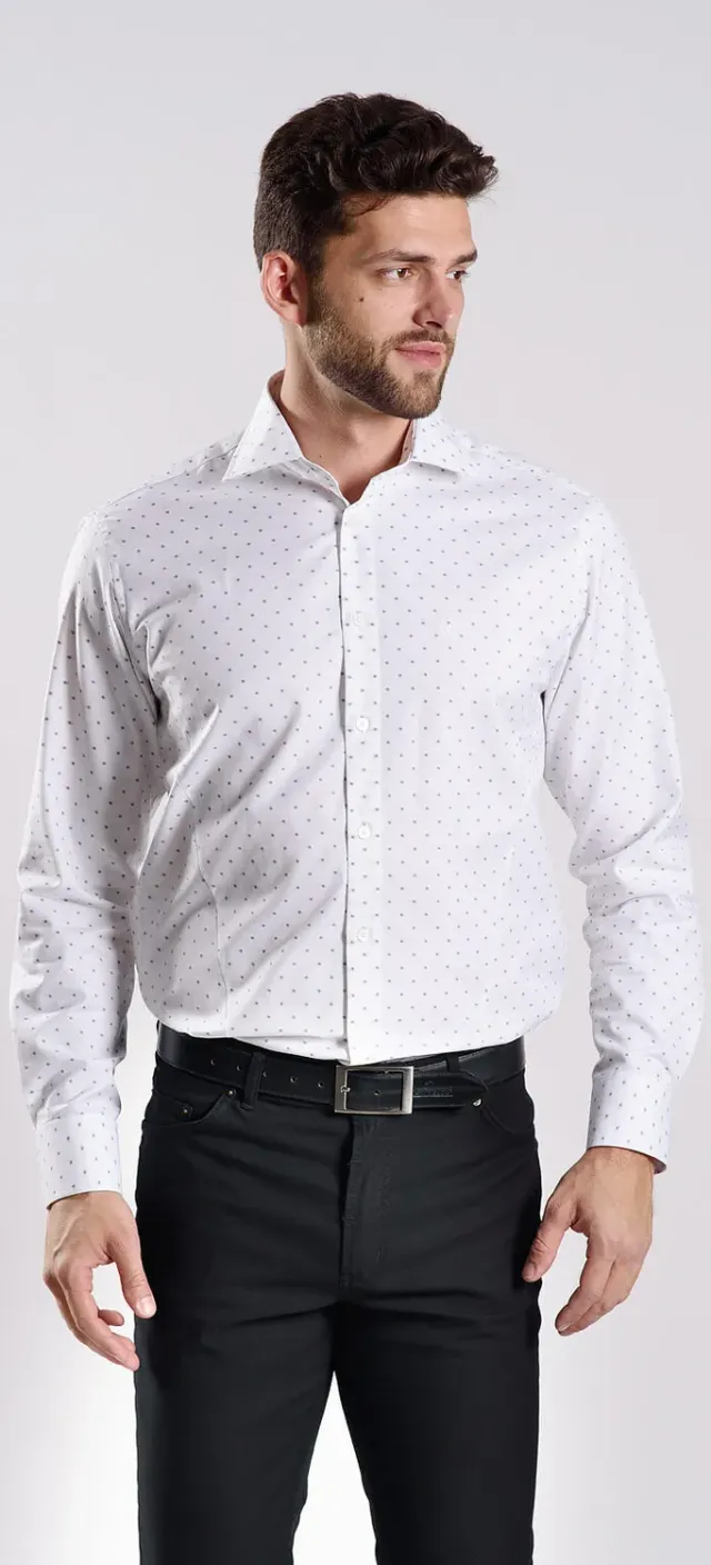 Alain Delon camicia bianca pois neri slim fit cotone
