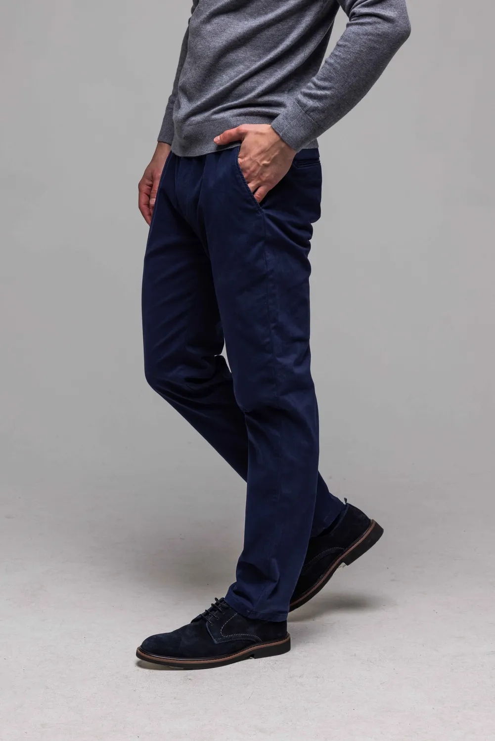 Alain Delon chinos pantalone blu cotone elasticizzato slim