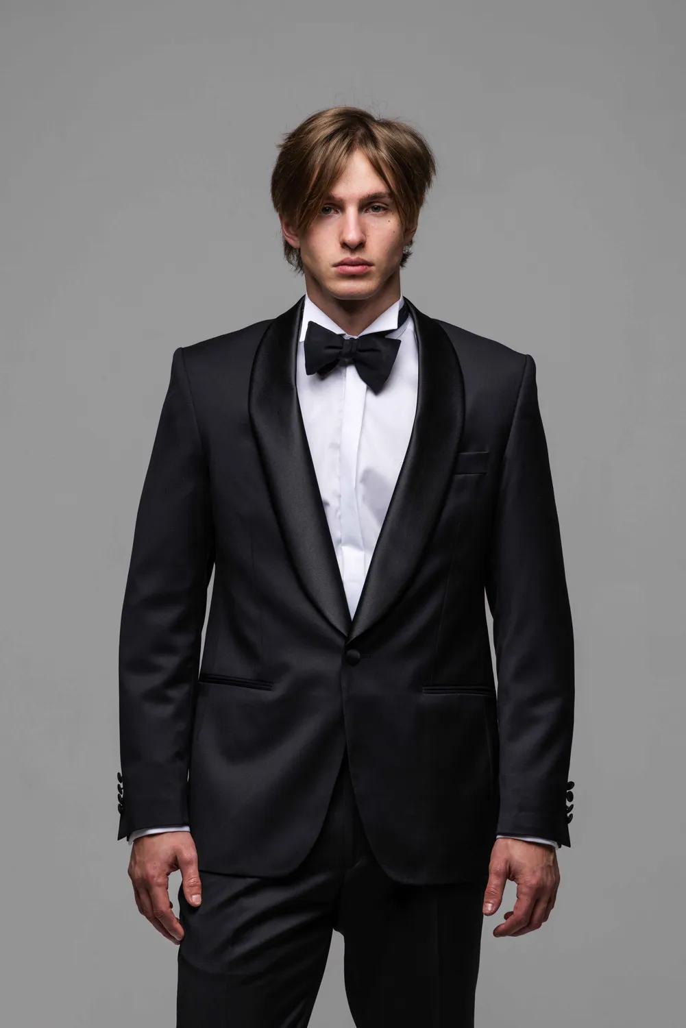 Alain Delon Smoking Nero Lana Slim Fit Rever Scialle