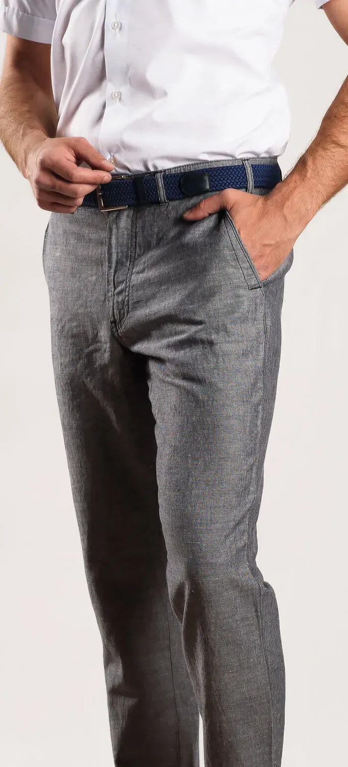 Alain Delon pantaloni chino lino grigio slim fit
