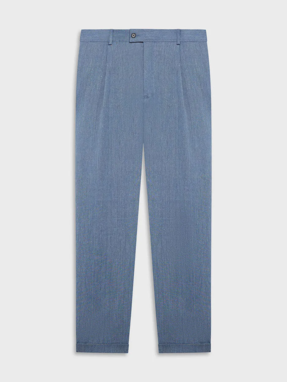 Caruso pantalone carrot lino lana blu denim
