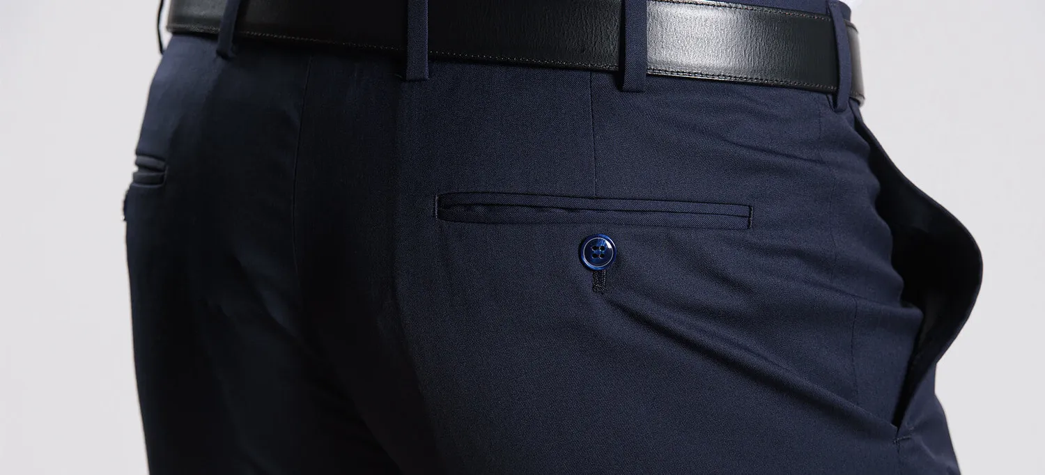 Alain Delon pantalone abito blu navy slim fit lana