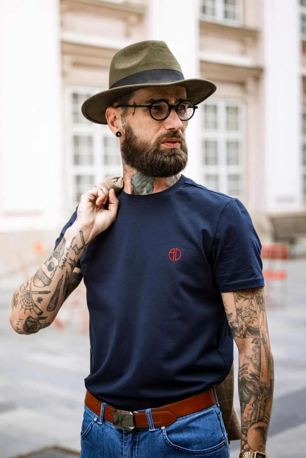 Alain Delon t-shirt blu slim cotone elasticizzata