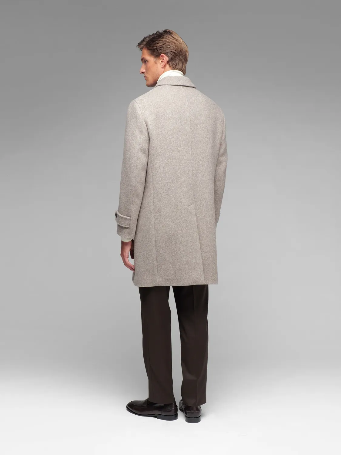 Paoloni Cappotto panno lana cashmere marrone semifoderato