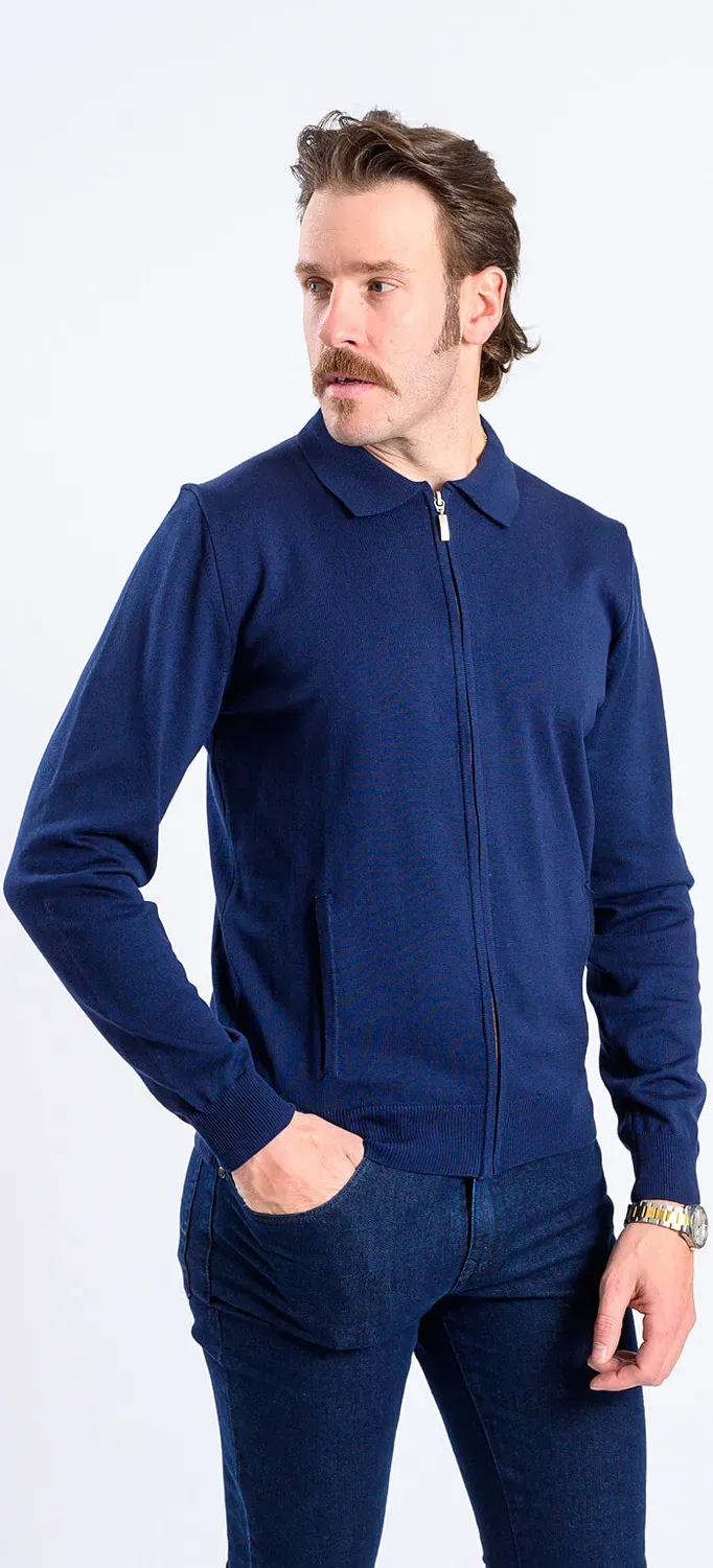 Alain Delon maglione zip blu collo camicia S-XXL