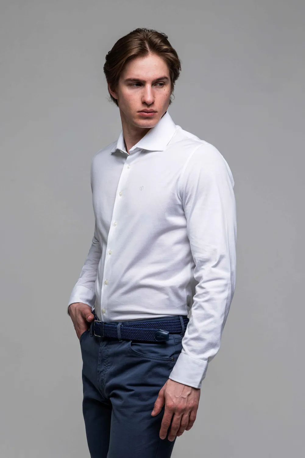 Alain Delon White Stretch camicia bianca extra slim fit