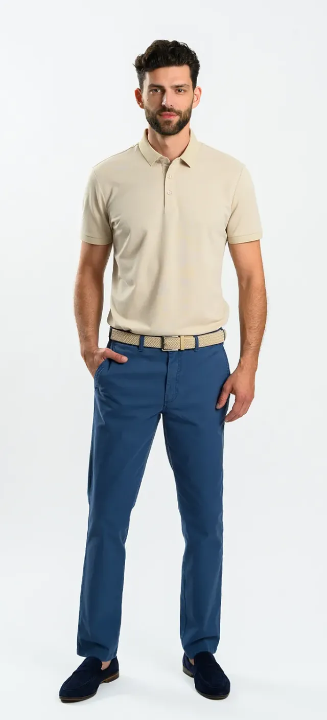 Alain Delon Polo Beige Cotone Manica Corta Slim Fit